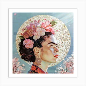 Frida Kahlo Pastell Illustration Malerei, Botanische Blumen Kunst Art Print