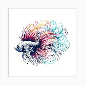 Abstract Fish 3 Color Drawing Art Print