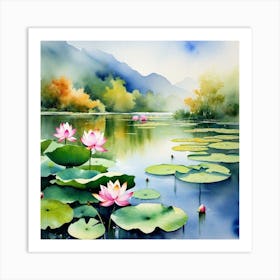 Lotus Lily Painting 3 Art Print