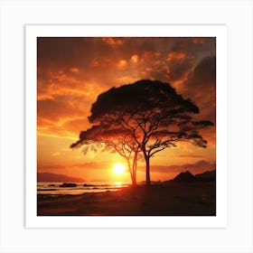 Lone Tree At Sunset Art Print