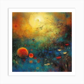 Moon And Flowers Art Print