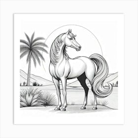 Line Art Arabian stallion 5 Art Print