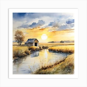 Sunset By The River Art Print
