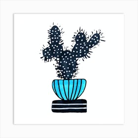 Cactus 1 Desert Plant Blue Black Art Print