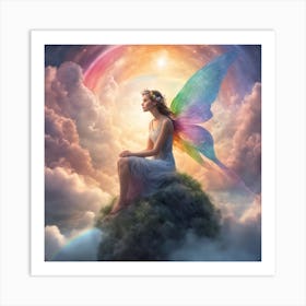 Fairy sitting on a stone In The Sky Art Print