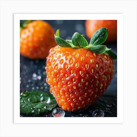 Strawberry On A Black Background Art Print