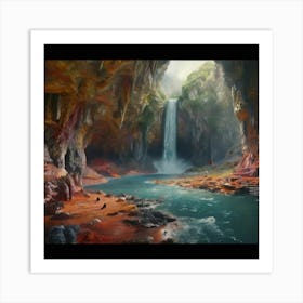 Waterfall In A Cave Art Print