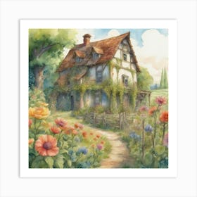 Cottage In The Garden Art Print