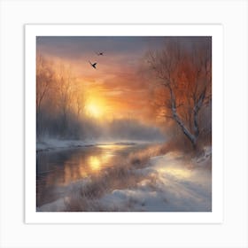 Sunset Over The River Art Print