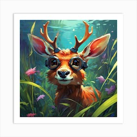 Deer In The Water 14 Art Print