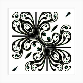 Black And Green Floral Pattern 2 Poster