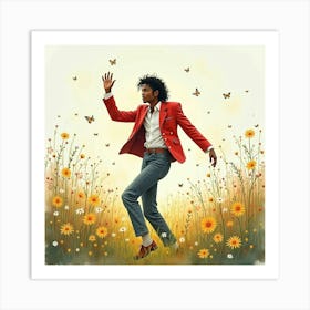 Michael Jackson Dancing In A Watercolor Enchanted Meadow 1 Art Print