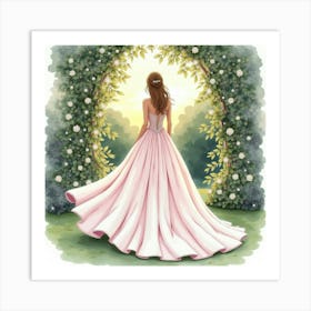 Romantic Gown Watercolor, With A Serene Garden Evening 1 Art Print