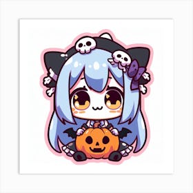 Halloween Kawaii Cute Orange Blue Art Print