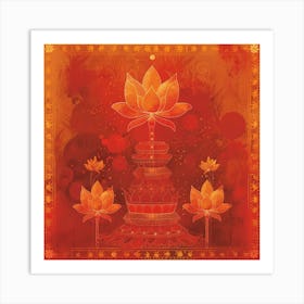 Vesak Banner Texture Featuring Buddhist Symbols Art Print