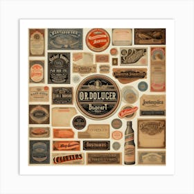 Retro Labels For Beer, Wine, And More On Coffee Corner Wallpaper Art Print