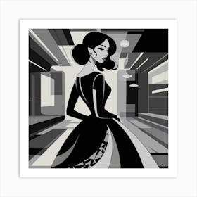 Woman In Black Dress Art Print