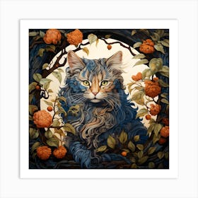 Contemporary Floral Cat 10 Art Print