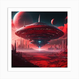 Alien Spaceship Red Art Print