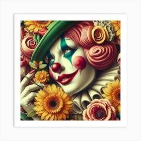 Clown With Sunflowers Art Print