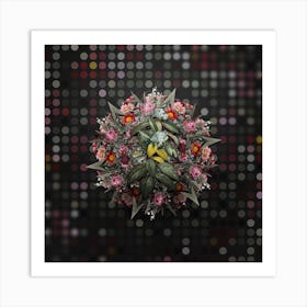 Vintage Laurustinus Flower Wreath on Dot Bokeh Pattern n.0767 Art Print