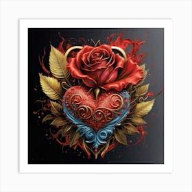 Heart and beautiful red rose 8 Art Print