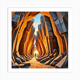 Ellora Caves and Temple, India Cubism Style Art Print