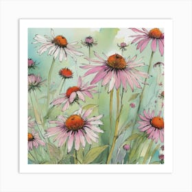 Coneflowers flower plants painting art print 1 Art Print