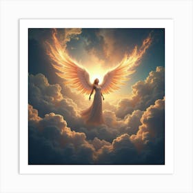 A Celestial Being With Radiant Wings Amidst Swirling Cosmic Clouds 1 Art Print