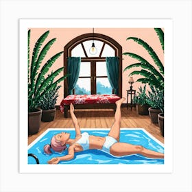 Woman Laying In The Pool Art Print