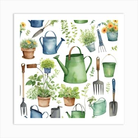 Garden Tools Seamless Pattern 1 Art Print