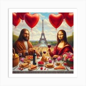 Date in Paris Mona Lisa and Da Vinci Art Print