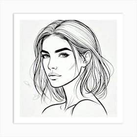 woman portrait drawing line art 10 Art Print