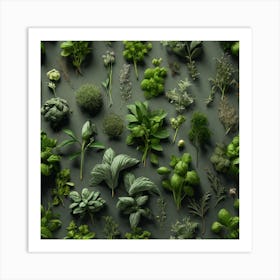 Fresh Herbs On A Grey Background Art Print