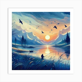 Fishing At Sunset Art Print