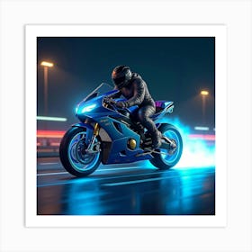 Super Bike With Jet Thrusters And Neon Blue Underglow Racing 1 Art Print