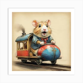 Hamster On A Train 3 Art Print