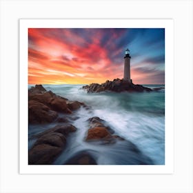 Lighthouse At Sunset 2 Art Print