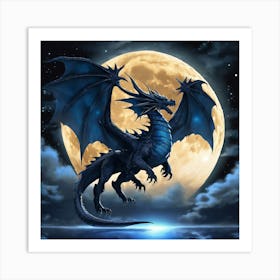 Black Dragon In The Moonlight Art Print