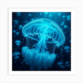 "Electric Jellyfish Dance in the Deep Blue Sea Art Print