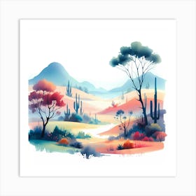 Watercolor Desert Landscape 3 Art Print