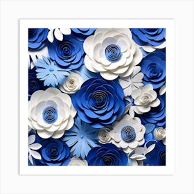 Blue And White Paper Flowers Art Print