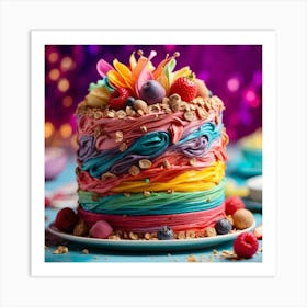 Rainbow Cake On Table Art Print