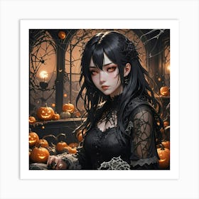 Halloween Goth Anime Girl 3 Art Print