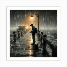 Fishing In The Rain 3 Art Print