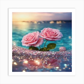 Pink Roses On The Beach Art Print