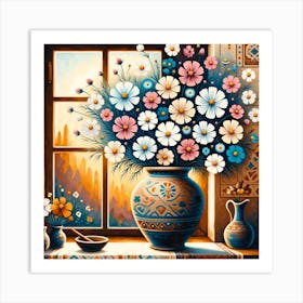 Cosmos Flowers In A Vase 7 Art Print