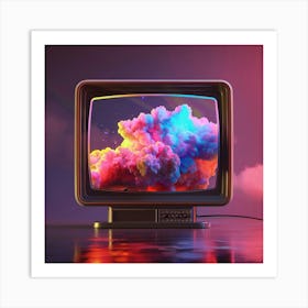 Tv Set With Clouds 2 Art Print