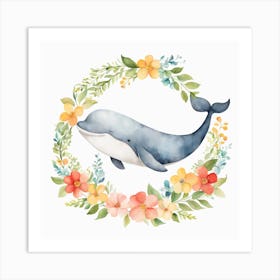 Floral Baby Whale Nursery Illustration (5) Art Print