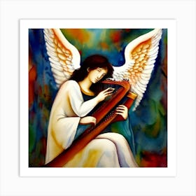 Angel Playing Harp Art Print